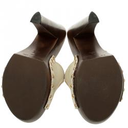 Pre Owned Louis Vuitton Cream Leather Logo Dice Clogs Size 39