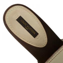 Pre Owned Louis Vuitton Cream Leather Logo Dice Clogs Size 39