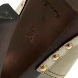 Pre Owned Louis Vuitton Cream Leather Logo Dice Clogs Size 39