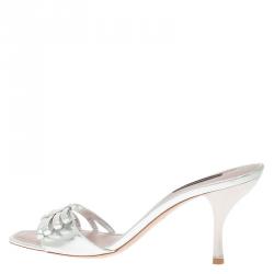 Pre Owned صندل سلايد لوي فيتون جلد فضي بأشرطة مقاس 39