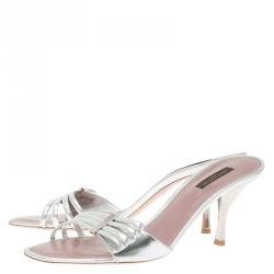 Pre Owned صندل سلايد لوي فيتون جلد فضي بأشرطة مقاس 39