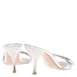 Pre Owned صندل سلايد لوي فيتون جلد فضي بأشرطة مقاس 39