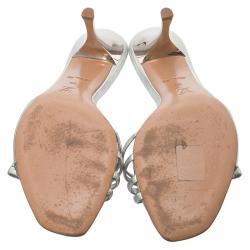 Pre Owned صندل سلايد لوي فيتون جلد فضي بأشرطة مقاس 39