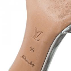 Pre Owned صندل سلايد لوي فيتون جلد فضي بأشرطة مقاس 39