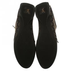 Pre Owned Louis Vuitton Brown Leather and Mini Lin Monogram Canvas Sneakers Size 39.5