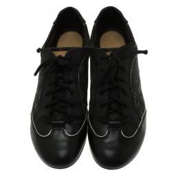 Louis Vuitton Black Monogram Denim and Leather Sneakers Size 36.5