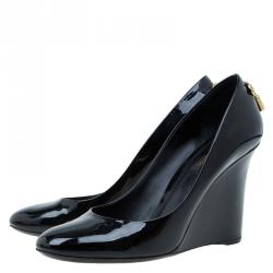 Pre Owned Louis Vuitton Black Patent Oh Really! Wedge Pumps Size 38.5