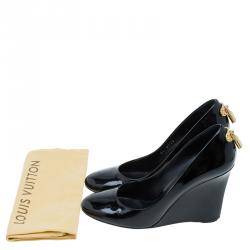 Pre Owned Louis Vuitton Black Patent Oh Really! Wedge Pumps Size 38.5