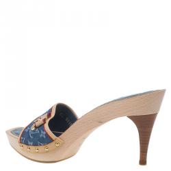 مملوكة مسبقًا صندل لوي فيتون جلد مونوغرامي وجينز أزرق مقاس 39