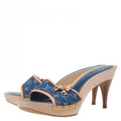 مملوكة مسبقًا صندل لوي فيتون جلد مونوغرامي وجينز أزرق مقاس 39