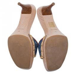 مملوكة مسبقًا صندل لوي فيتون جلد مونوغرامي وجينز أزرق مقاس 39