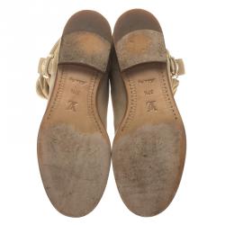 Pre Owned Louis Vuitton Beige Suede Buckle Ankle Boots Size 37.5