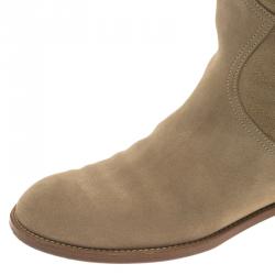 Pre Owned Louis Vuitton Beige Suede Buckle Ankle Boots Size 37.5