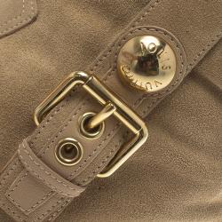 Pre Owned Louis Vuitton Beige Suede Buckle Ankle Boots Size 37.5