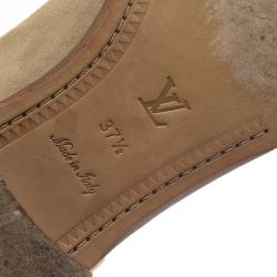 Pre Owned Louis Vuitton Beige Suede Buckle Ankle Boots Size 37.5