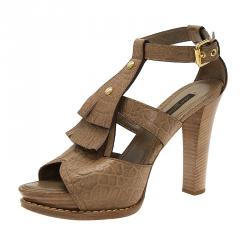 Pre Owned صندل لوي فيتون جلد بيج منقوش بشراشيب مقاس 39