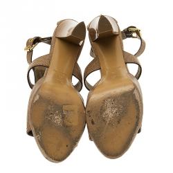 Pre Owned صندل لوي فيتون جلد بيج منقوش بشراشيب مقاس 39