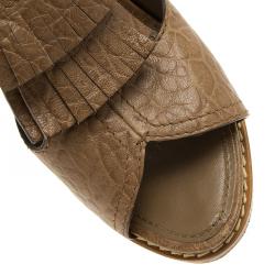 Pre Owned صندل لوي فيتون جلد بيج منقوش بشراشيب مقاس 39