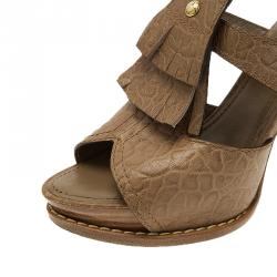 Pre Owned صندل لوي فيتون جلد بيج منقوش بشراشيب مقاس 39