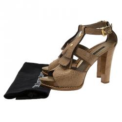 Pre Owned صندل لوي فيتون جلد بيج منقوش بشراشيب مقاس 39