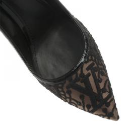 Pre Owned حذاء كعب عالي لوي فيتون قماش أسود وجلد مقدمة مدببة مقاس 40