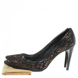 Pre Owned حذاء كعب عالي لوي فيتون قماش أسود وجلد مقدمة مدببة مقاس 40