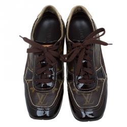 مملوكة مسبقًا Louis Vuitton Brown Monogram Canvas and Leather Square Toe Sneakers Size 36