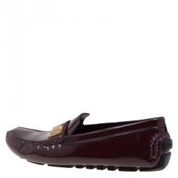 Pre Owned حذاء لوفرز لوي فيتون زين جلد لامع عنابي مقاس 37