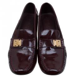 Pre Owned حذاء لوفرز لوي فيتون زين جلد لامع عنابي مقاس 37