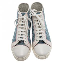 Louis Vuitton White Leather and Monogram Denim High Top Sneakers Size 38.5