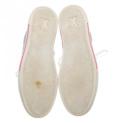 Louis Vuitton White Leather and Monogram Denim High Top Sneakers Size 38.5