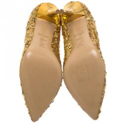 Pre Owned Louis Vuitton Gold Sequins Liza Pointed Toe Pumps Size 38.5