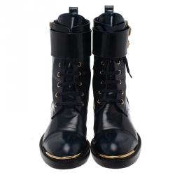 Pre Owned Louis Vuitton Navy Blue Leather Like A Man Ranger Boots Size 37.5