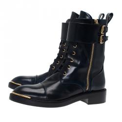 Pre Owned Louis Vuitton Navy Blue Leather Like A Man Ranger Boots Size 37.5