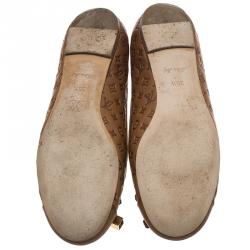 Pre Owned Louis Vuitton Brown Monogram Leather Cap Toe Debbie Bow Ballet Flats Size 35.5