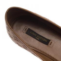 Pre Owned Louis Vuitton Brown Monogram Leather Cap Toe Debbie Bow Ballet Flats Size 35.5