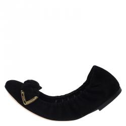 Pre Owned Louis Vuitton Black Suede Amulet Ballet Flats Size 36