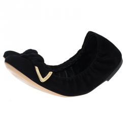 Pre Owned Louis Vuitton Black Suede Amulet Ballet Flats Size 36