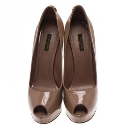 مملوكة مسبقًا حذاء كعب عالي لوي فيتون أوه ريلي! جلد بيج مقدمة مفتوحة نعل سميك مقاس 40.5