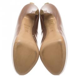 مملوكة مسبقًا حذاء كعب عالي لوي فيتون أوه ريلي! جلد بيج مقدمة مفتوحة نعل سميك مقاس 40.5