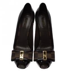 Pre Owned Louis Vuitton Damier Ebene Patent Valentine Peep Toe Pumps Size 40.5