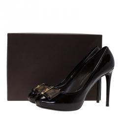 Pre Owned Louis Vuitton Damier Ebene Patent Valentine Peep Toe Pumps Size 40.5