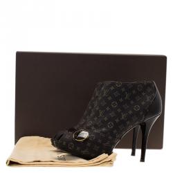 Pre Owned Louis Vuitton Brown Monogram Idylle Canvas and Patent Judy Peep Toe Ankle Boots Size 38