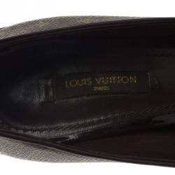 Pre Owned Louis Vuitton Monogram Canvas and Patent Malibu Bow Peep Toe Pumps Size 37.5