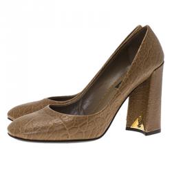 مملوكة مسبقًا حذاء كعب عالي لوي فيتون بنعل سميك جلد مشقق بني مقاس 39.5