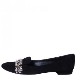 Pre Owned Louis Vuitton Black Jeweled Suede Smoking Slippers Size 39