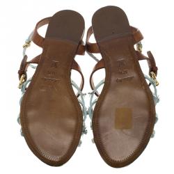 Pre Owned Louis Vuitton Two Tone Leather and Floral Canvas Flat Sandals Size 37.5
