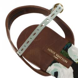 Pre Owned Louis Vuitton Two Tone Leather and Floral Canvas Flat Sandals Size 37.5