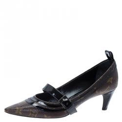 Pre Owned Louis Vuitton Brown Monogram Print Leather Mary Jane Pumps Size 38