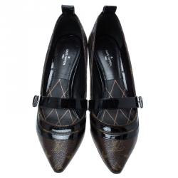 Pre Owned Louis Vuitton Brown Monogram Print Leather Mary Jane Pumps Size 38